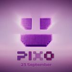 Purple teaser graphic for Nissan PIXO. A stylised pixelated smiley face glows against a purple gradient background above the PIXO logo. The text “23 September” appears beneath the logo, announcing the vehicle’s reveal date. The design uses pixel-inspired graphics and neon lighting effects.